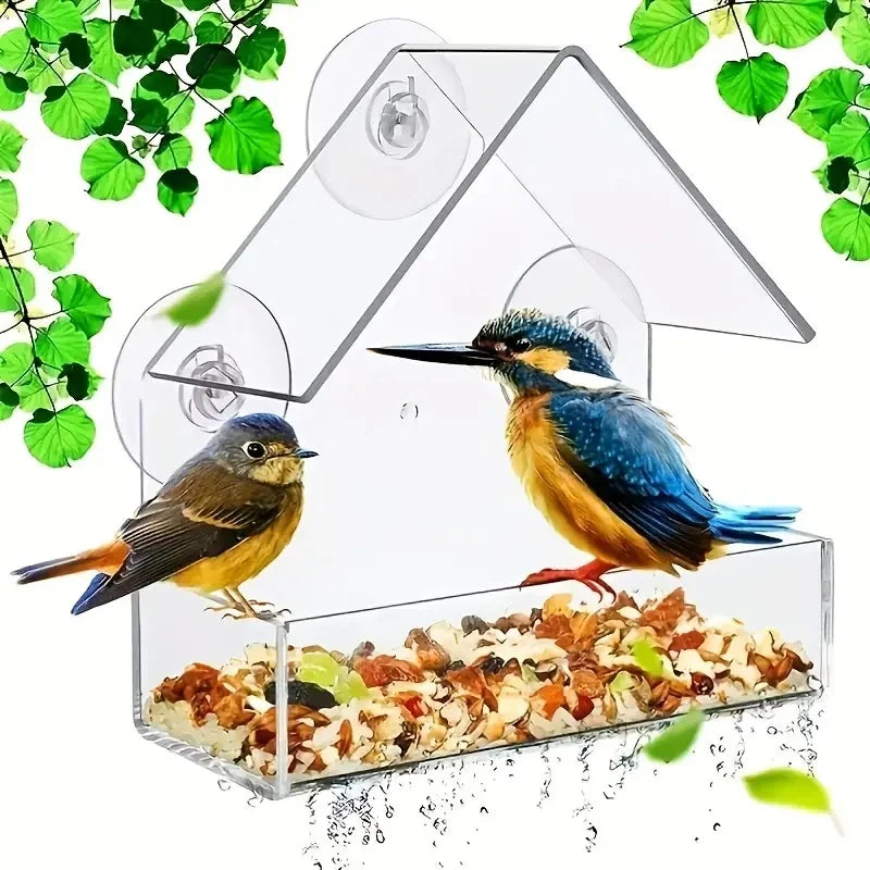 Vogelfutterspender fuer Fenster – Transparent, mit Saugnapf, fuer Garten und Balkon
