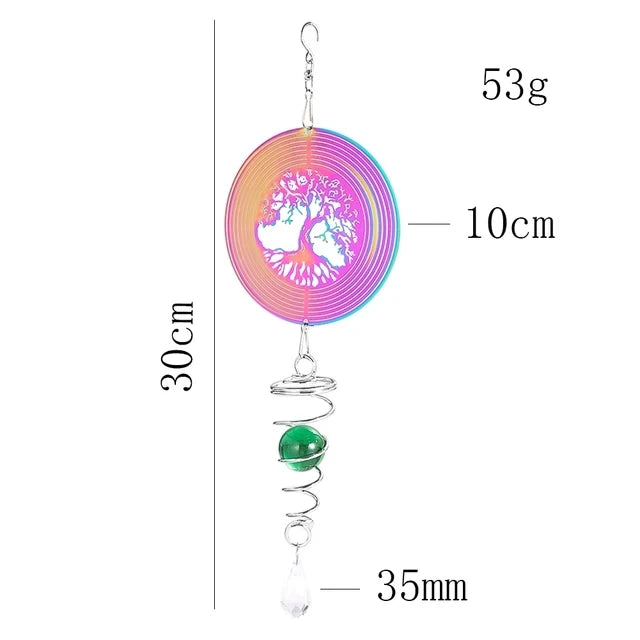 3D Windspinner Lebensbaum – Metall Windspiel mit Glaskugel & 360°-Drehung