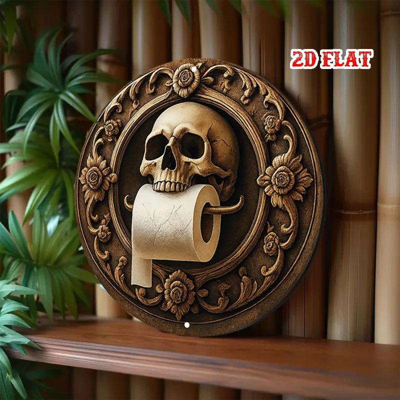 Vintage Aluminium-Wandschild Totenkopf & Blumen – 20x20 cm, Gothic, Innen & Außen