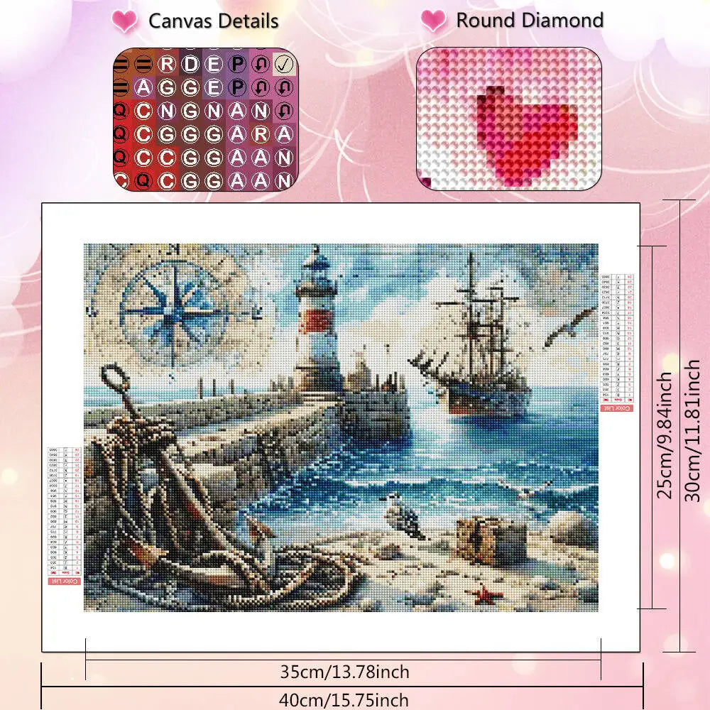 Diamond Painting Leuchtturm & Meer – Huacan Set mit Diamanten