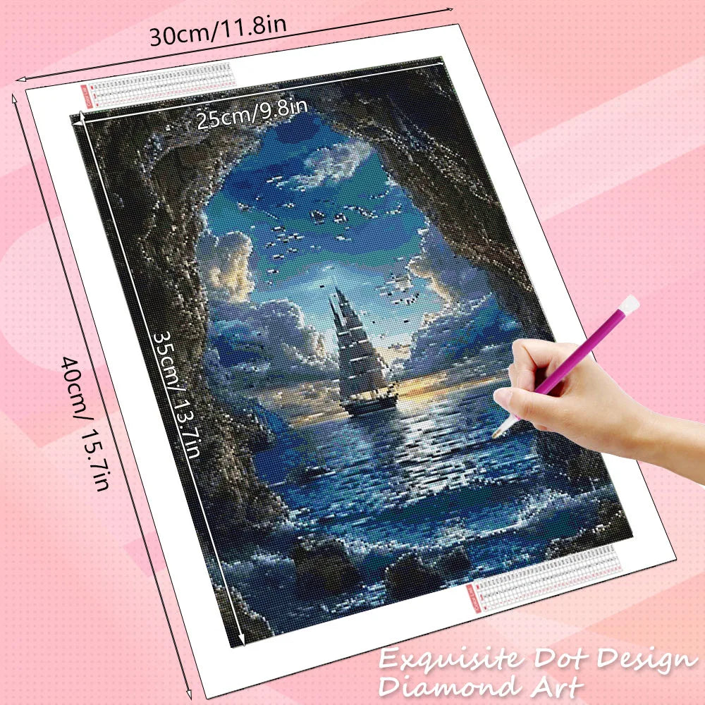 Diamond Painting Segelboot am Meer – 5D Diamant Stickerei Set