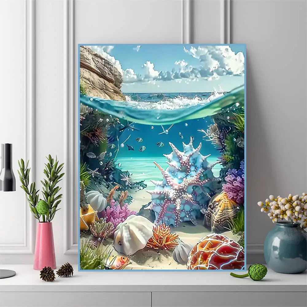 Diamond Painting – Meereslandschaft mit Muscheln, DIY Diamantmalerei für Anfänger