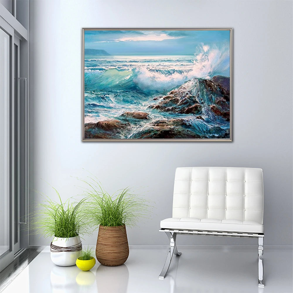 Diamond Painting Meereslandschaft – DIY Diamant-Stickerei Set mit runden und eckigen Steinen