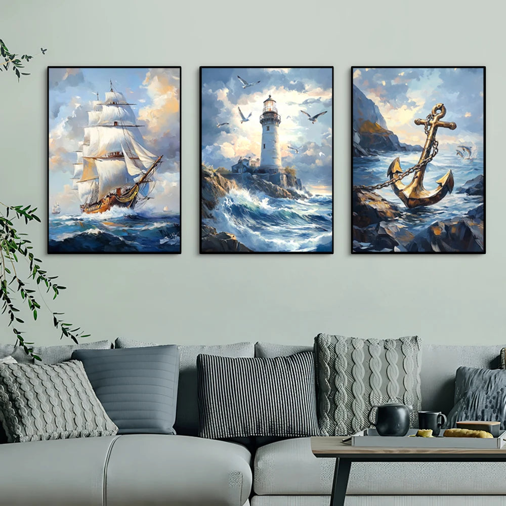 Leinwanddruck Segelboot & Ozean – Wandbild Meereslandschaft | 1-teilig oder 3er-Set, ohne Rahmen