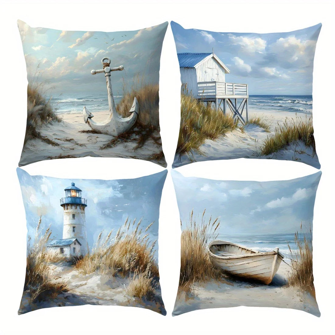 4er-Set Kissenbezüge Maritim – Küsten & Nautik Design für Sofa, Wohnzimmer & Schlafzimmer