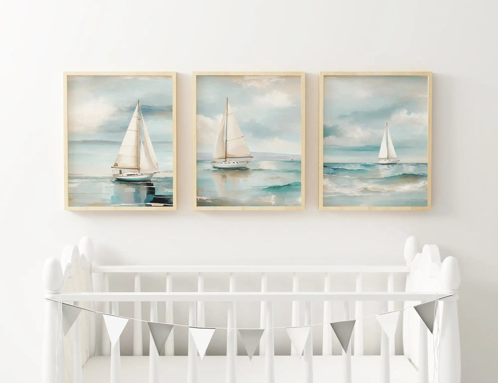 Maritime Canvas-Poster – Retro Aquarell Segelboot, Wanddeko Küste