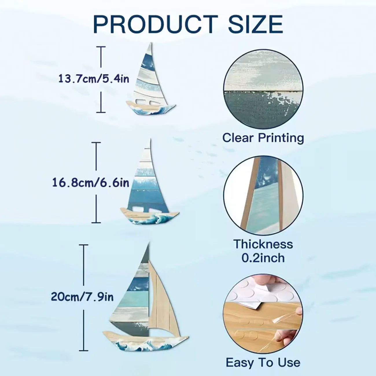 Holz-Wandsticker Maritim 3er-Set – Nautische Wanddeko für Wohnzimmer und Schlafzimmer
