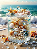 Diamond Painting Kit – Strand & Seestern | 5D DIY Diamant-Malerei mit runden oder eckigen Steinen