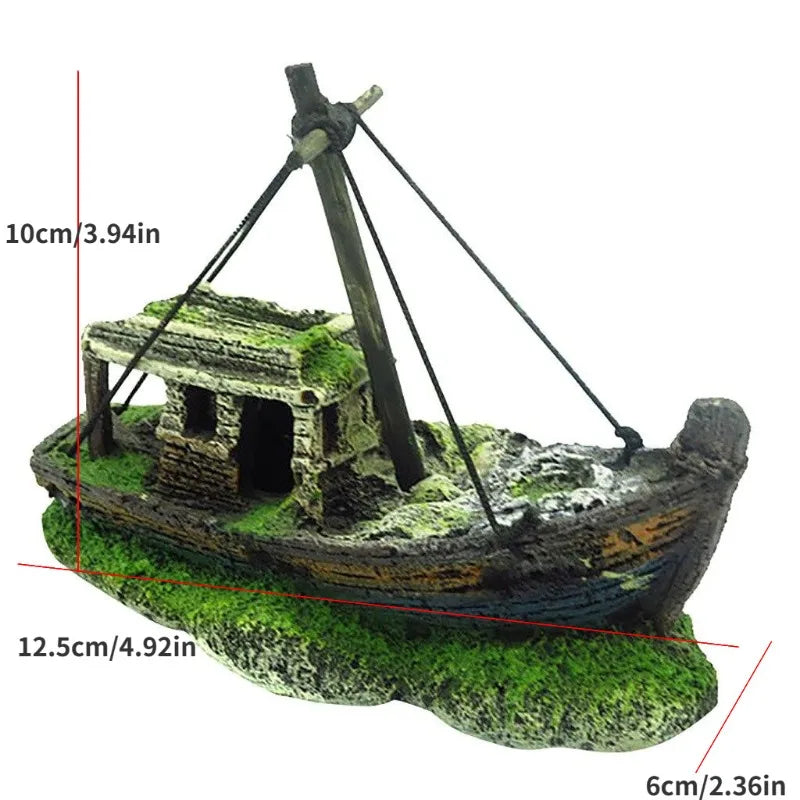 Aquarium Boot-Ornament aus Kunstharz – 3 Designs: Dinghy, Holzboot & Raumboot, Fischbecken Deko