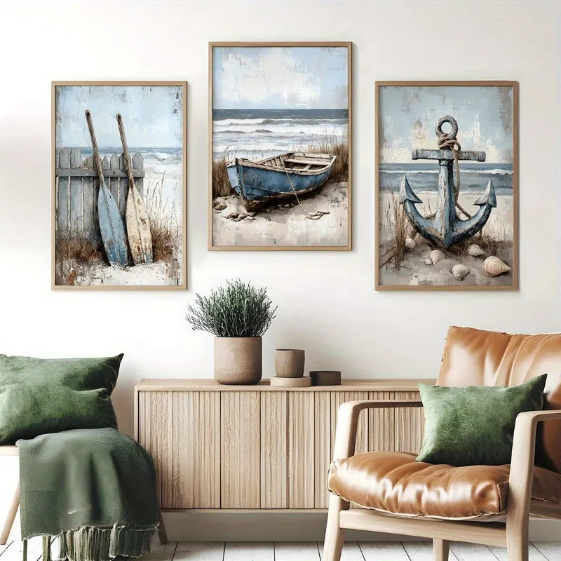 3er-Set Canvas-Wandbilder – Maritime Meeresmotive | Rahmenlos | 4 Größen