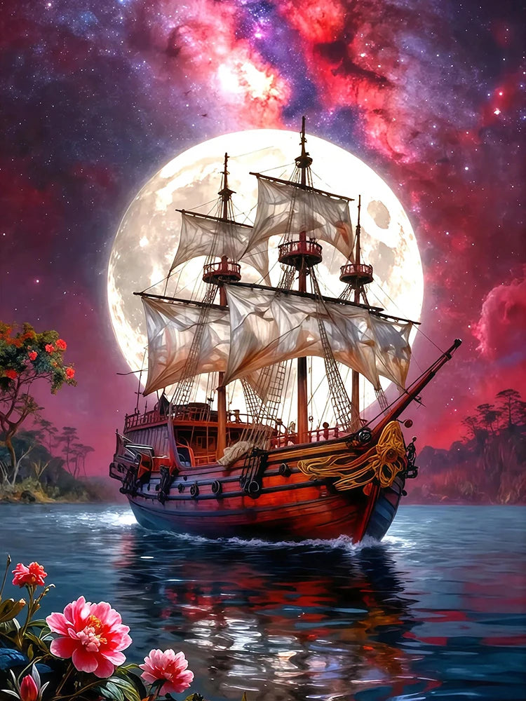 Diamond Painting Segelboot – 5D DIY Diamantmalerei, runde & eckige Steine, Geschenkidee