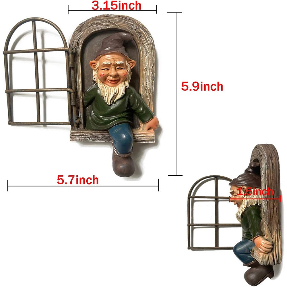 Frecher Garten-Gnom – Elf aus der Tür | Lustige Resin-Figur für Garten & Baum