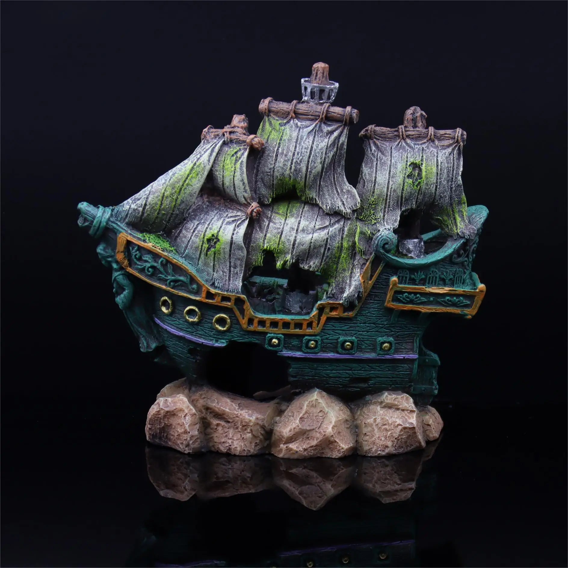 Piratenschiff Aquarium-Deko aus Kunstharz – Großes Ornament, Fischbecken Landschaft