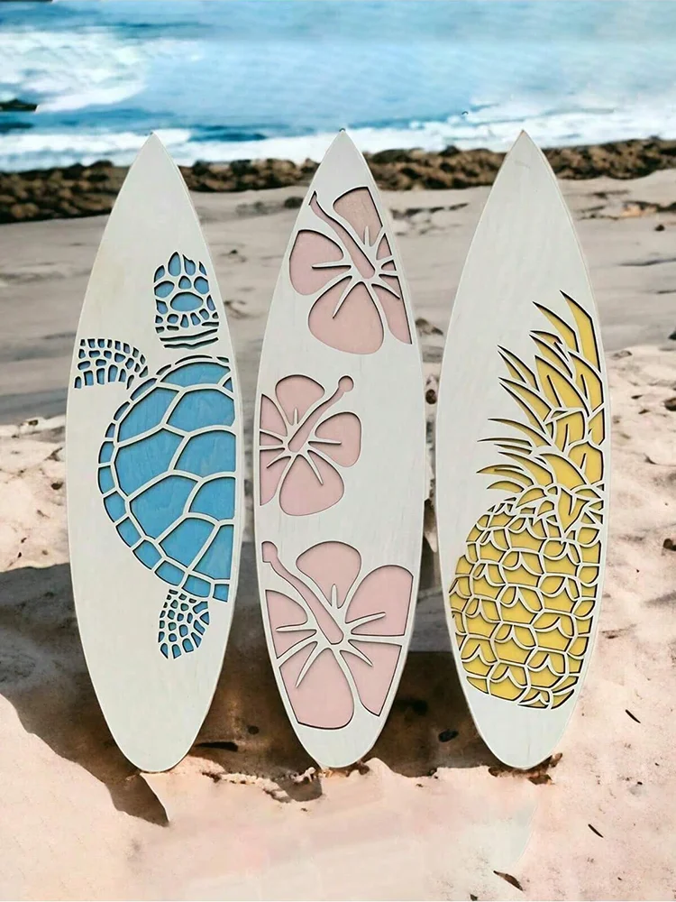 Holz-Wanddeko Surfbrett 3er Set – Hawaii-Stil, Boho, Schlafzimmer & Wohnzimmer