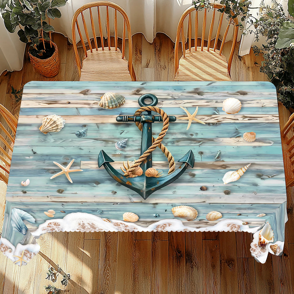 Nautik Tischdecke – Polyester mit Anker & Kompass-Motiv, wasserabweisend
