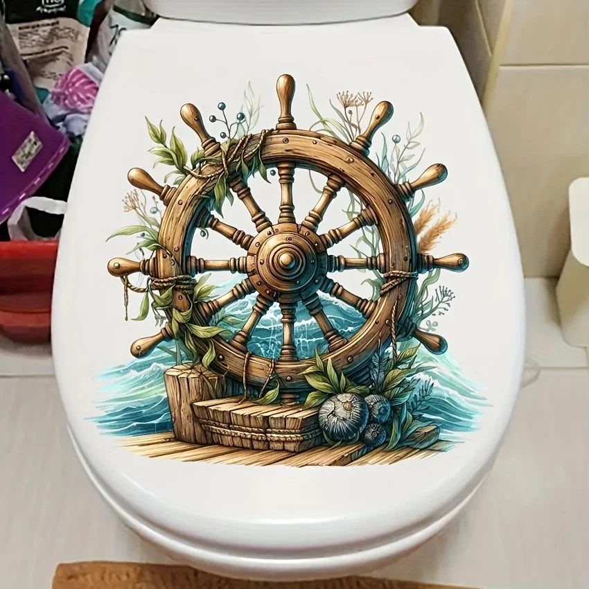 Maritimer Steuerrad-Aufkleber – Wasserfest & Selbstklebend | Badezimmer Deko