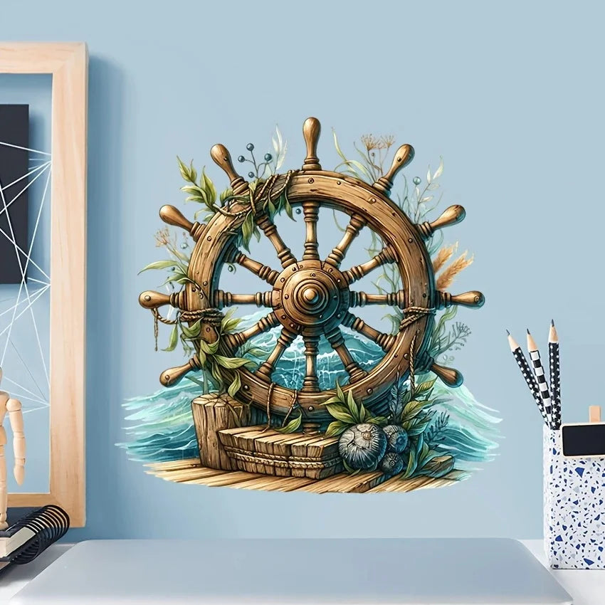 Maritimer Steuerrad-Aufkleber – Wasserfest & Selbstklebend | Badezimmer Deko