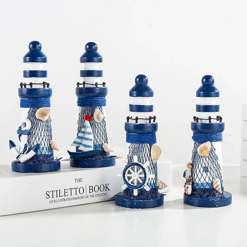 Mini Holz-Leuchtturm Tischdeko – 13 cm, Mediterran, 4 Designs, Geschenk & Geburtstag