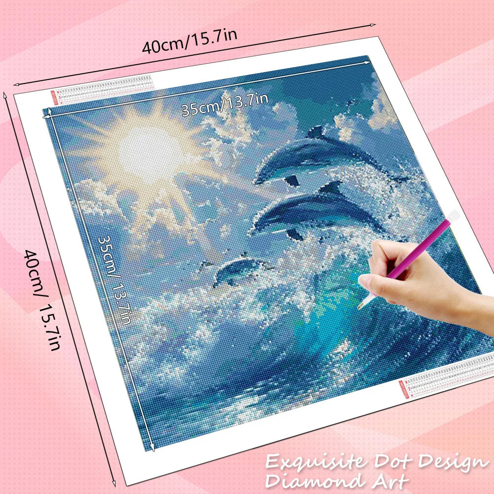 Diamond Painting Delfin – 5D Diamant Mosaikbild mit Rund- und Viereckbohrer