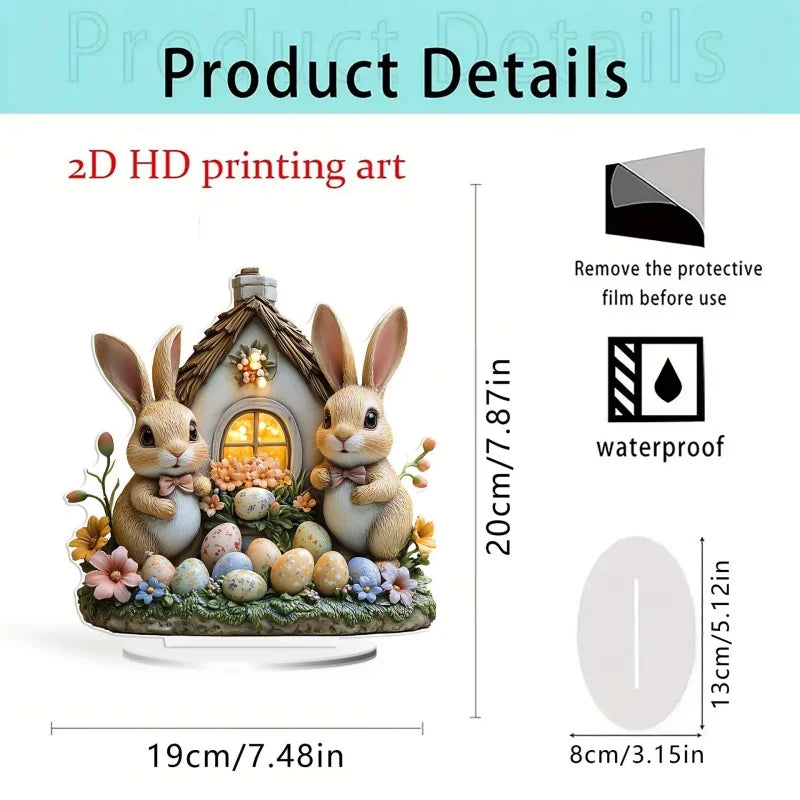 Osterhasen Acryl-Ornament – 2 Designs: Kaninchenhaus & Hasenei, Tischdeko Ostern & Frühling