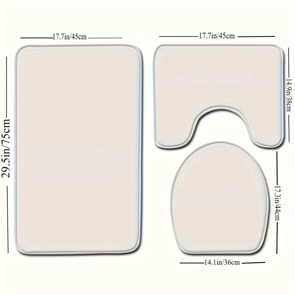 Maritimes Badezimmer-Set 3-teilig – Badematte, U-Matte & WC-Deckelbezug