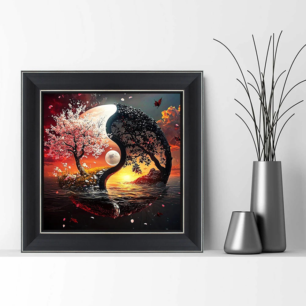 Diamond Painting Set Baum & Meereslandschaft – 5D DIY Diamantmalerei, verschiedene Groessen