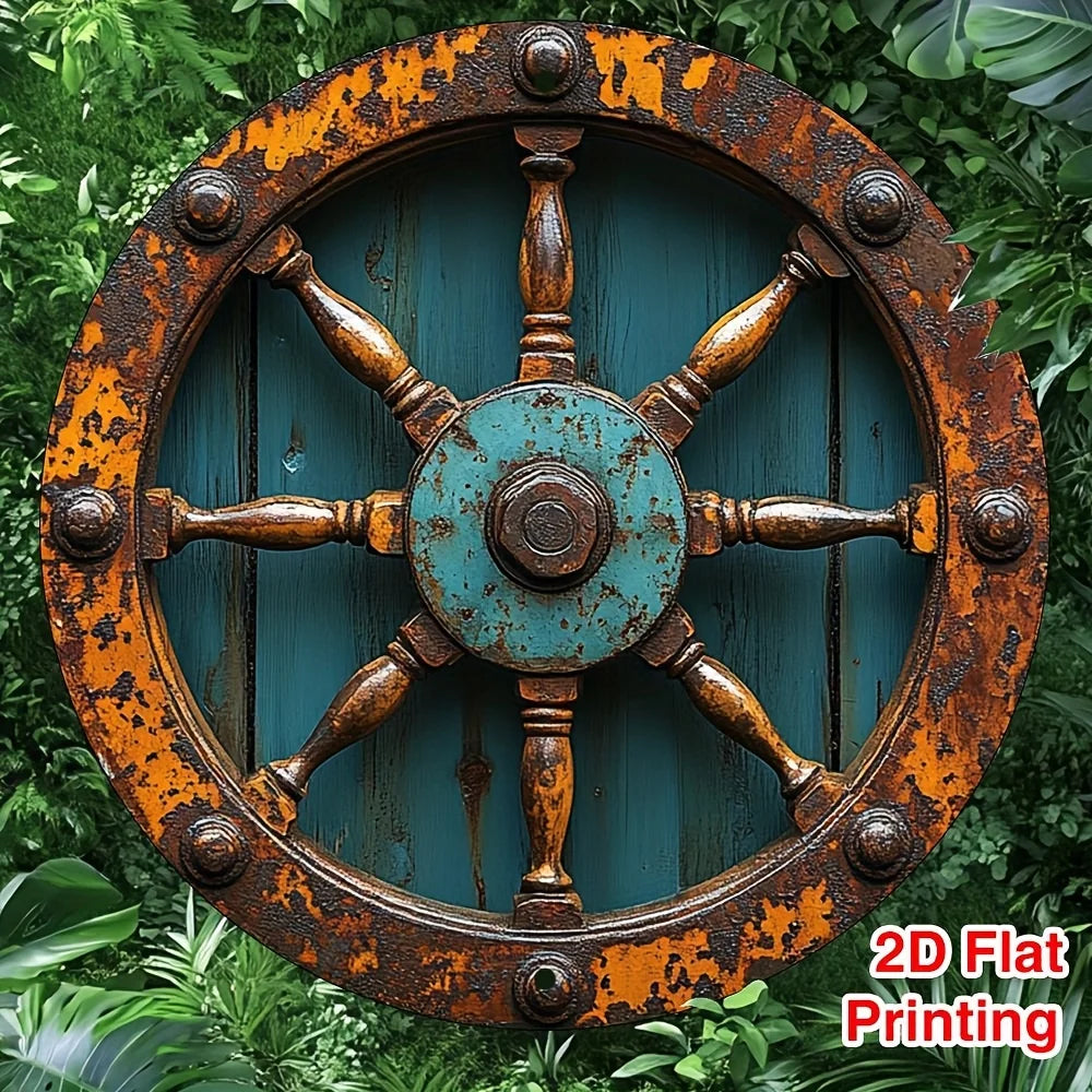 Vintage Metallschild Schiffsrad – Nautisches Wandbild als maritime Dekoration
