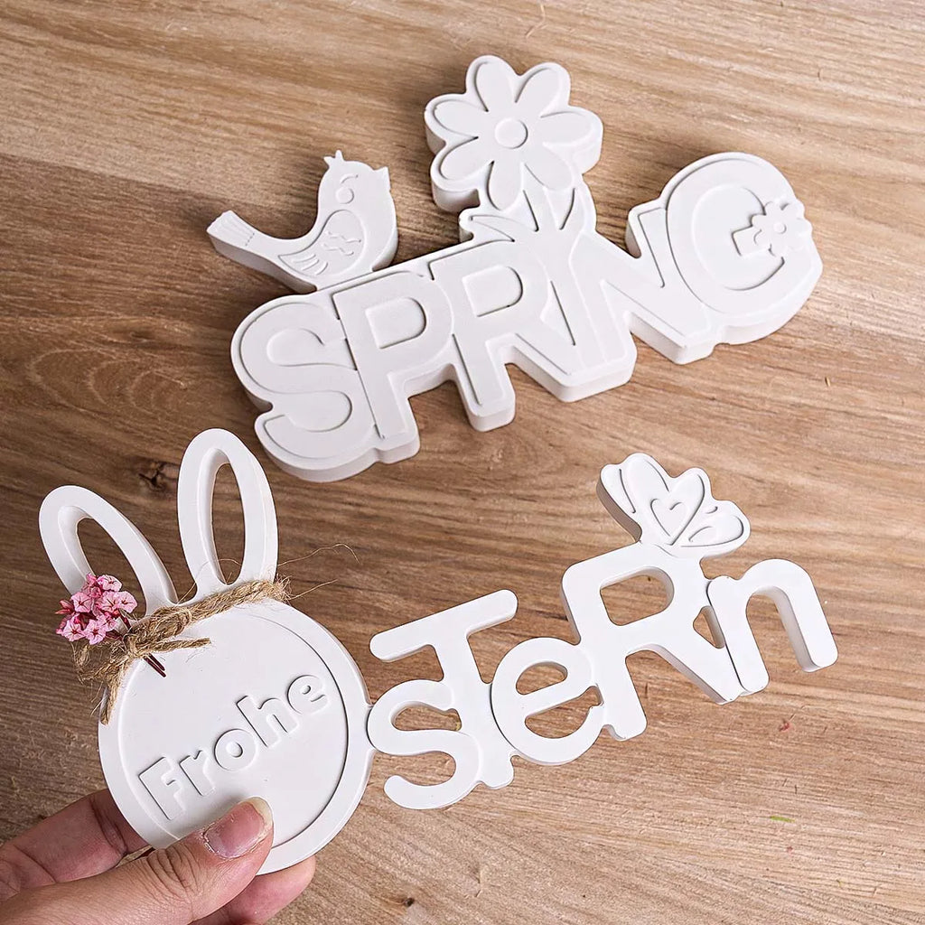 Oster-Silikonform „Frohe Ostern“ – Hasenmotiv, DIY Harz & Gips, 3D-Ornamente