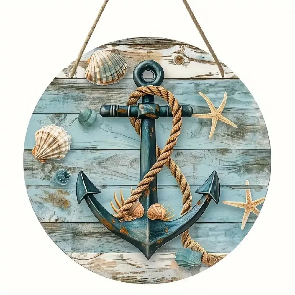 Rustikales Aluminium-Strandschild rund – 20x20 cm, Beach-Nostalgie, Tür- & Gartendeko
