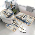 Maritimes Badezimmer-Set 3-teilig – Badematte, U-Matte & WC-Deckelbezug