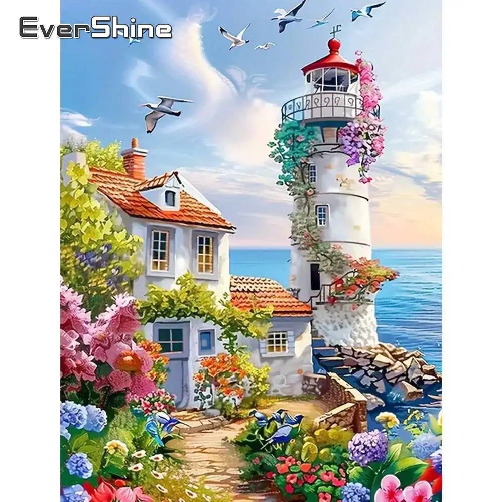 Diamond Painting Leuchtturm – Küstenlandschaft mit Mosaik-Stickerei