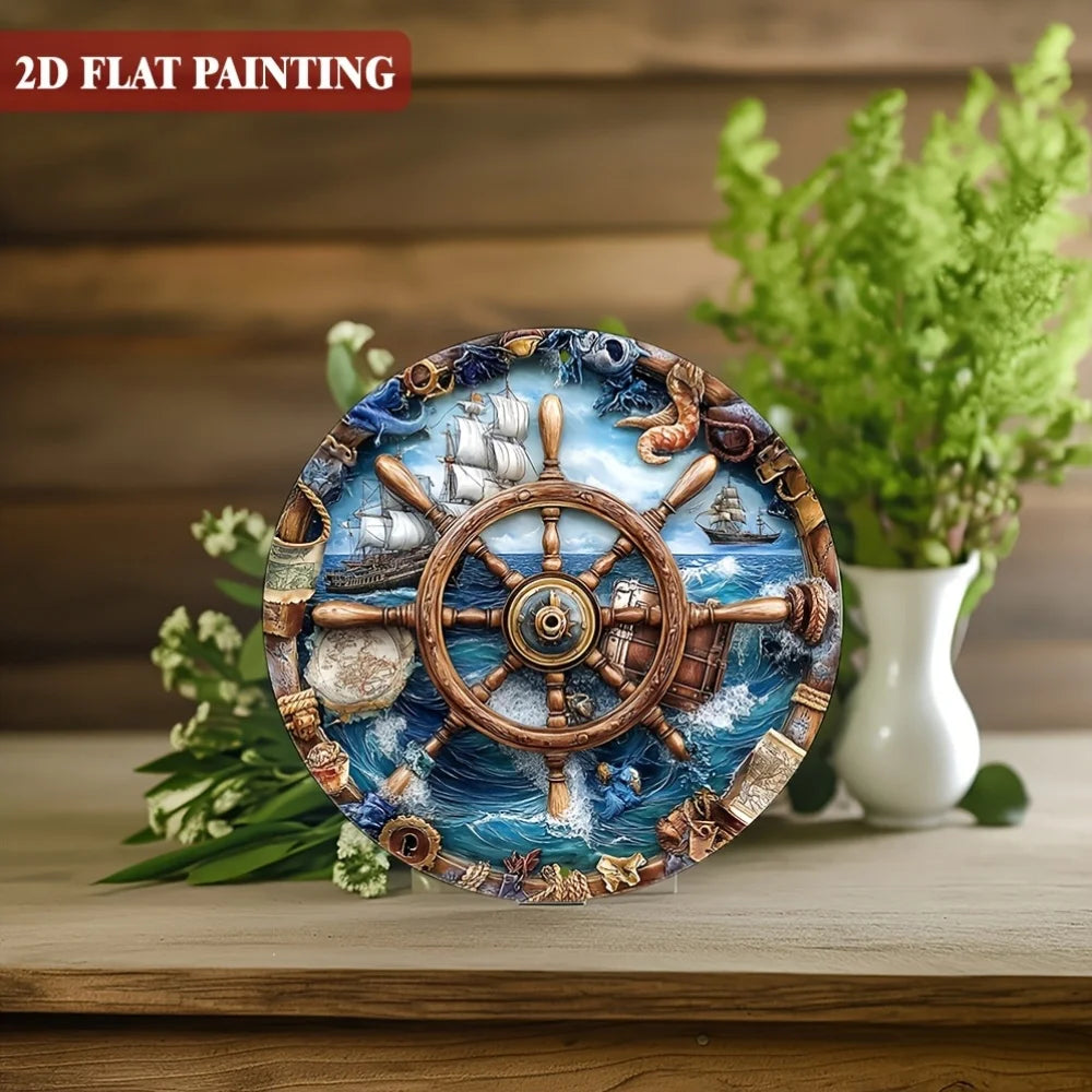 Maritimes Metallschild rund – 20x20 cm, Aluminium, Wanddeko, 3 Motive