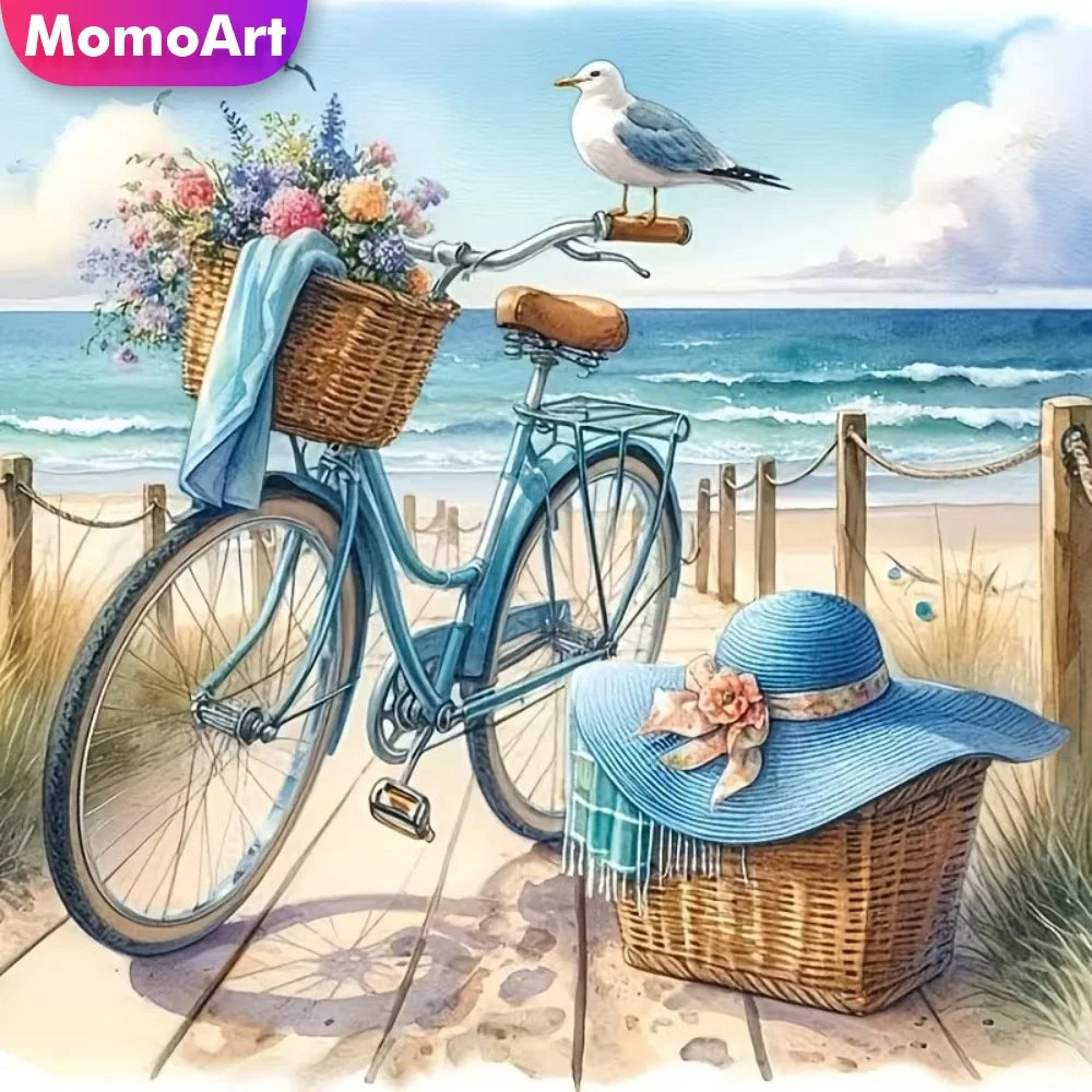 Diamond Painting Set – Küstenlandschaft mit Fahrrad & Hut