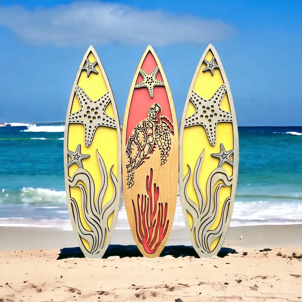 Holz-Wanddeko Surfbrett 3er Set – Hawaii-Stil, Boho, Schlafzimmer & Wohnzimmer
