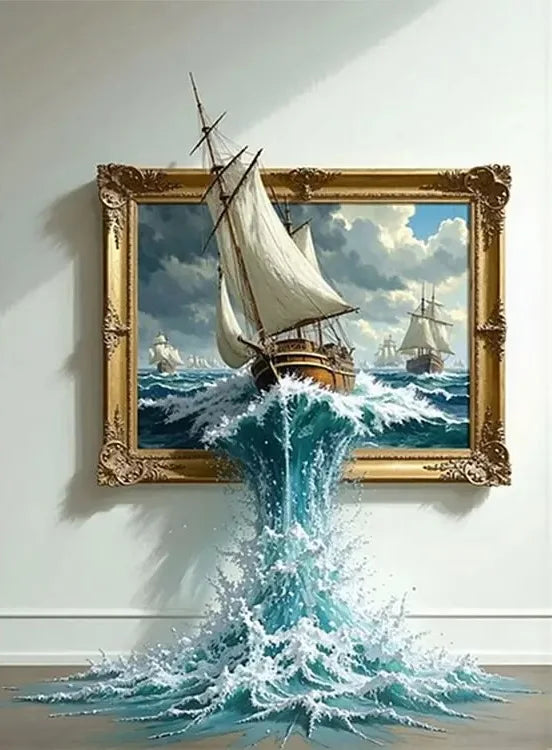Diamond Painting Segelboot – Landschaft mit Fenster | Mosaikbild zum Selbstgestalten