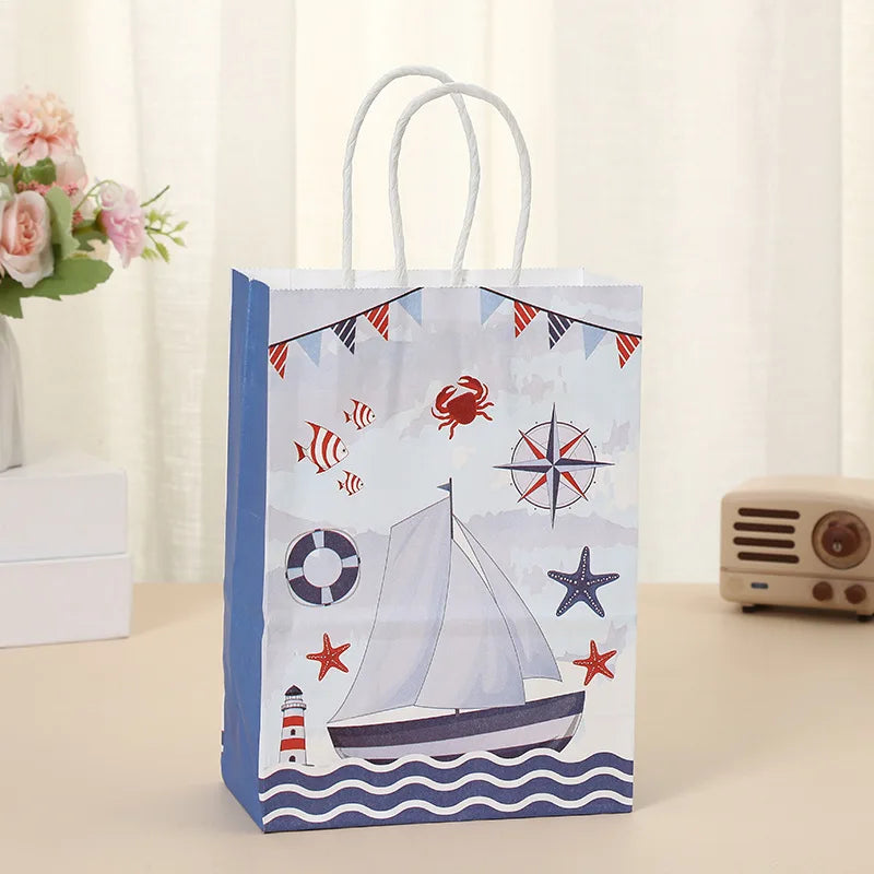 Maritime Partytüten mit Henkel – Kapitaen & Nautik Design, 6 bis 48 Stueck