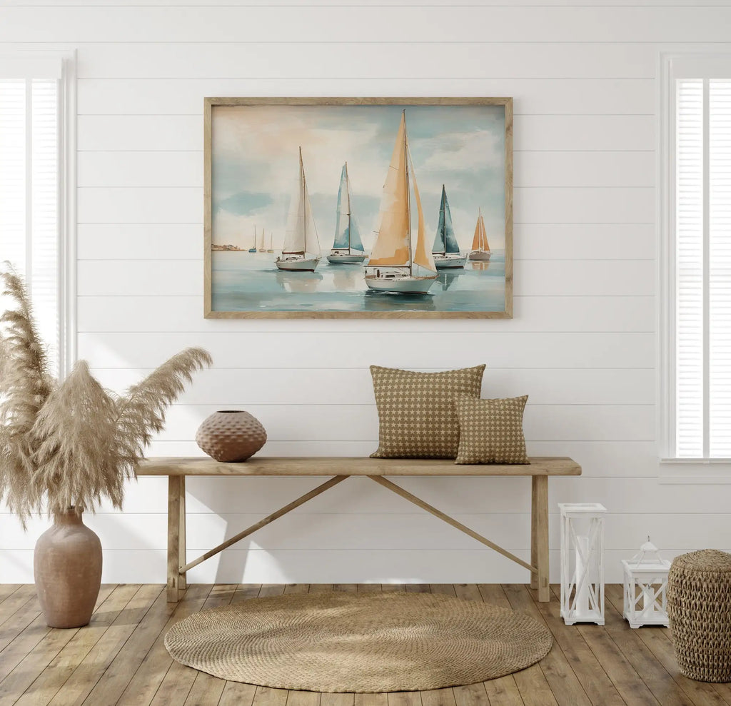Maritime Canvas-Poster – Retro Aquarell Segelboot, Wanddeko Küste