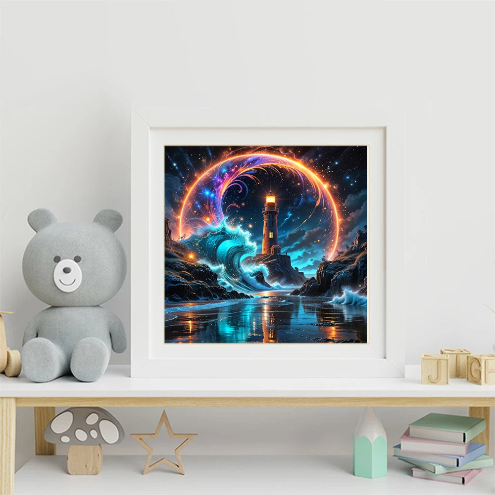 Diamond Painting Leuchtturm bei Nacht – 5D Diamant Malerei Set
