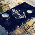 Maritime Tischdecke Marineblau – Anker, Leuchtturm & Kompass, wasserabweisend, 5 Größen