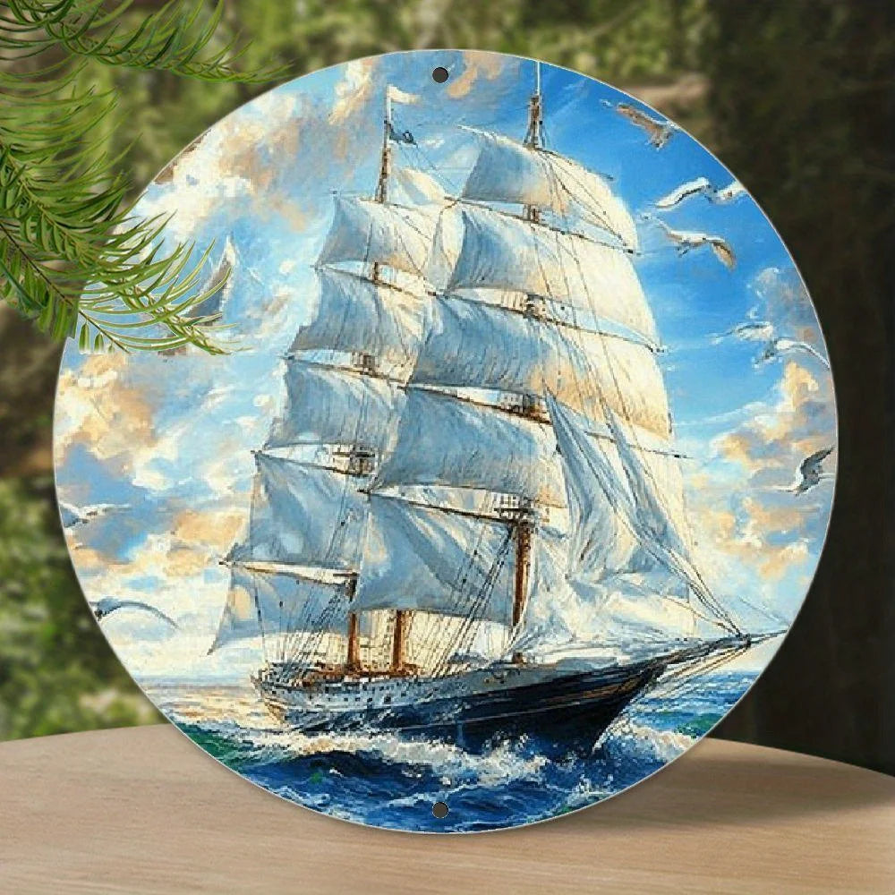 Maritimes Aluminium-Wandschild rund – 20 cm, Nautik-Design, rostfrei & wetterfest