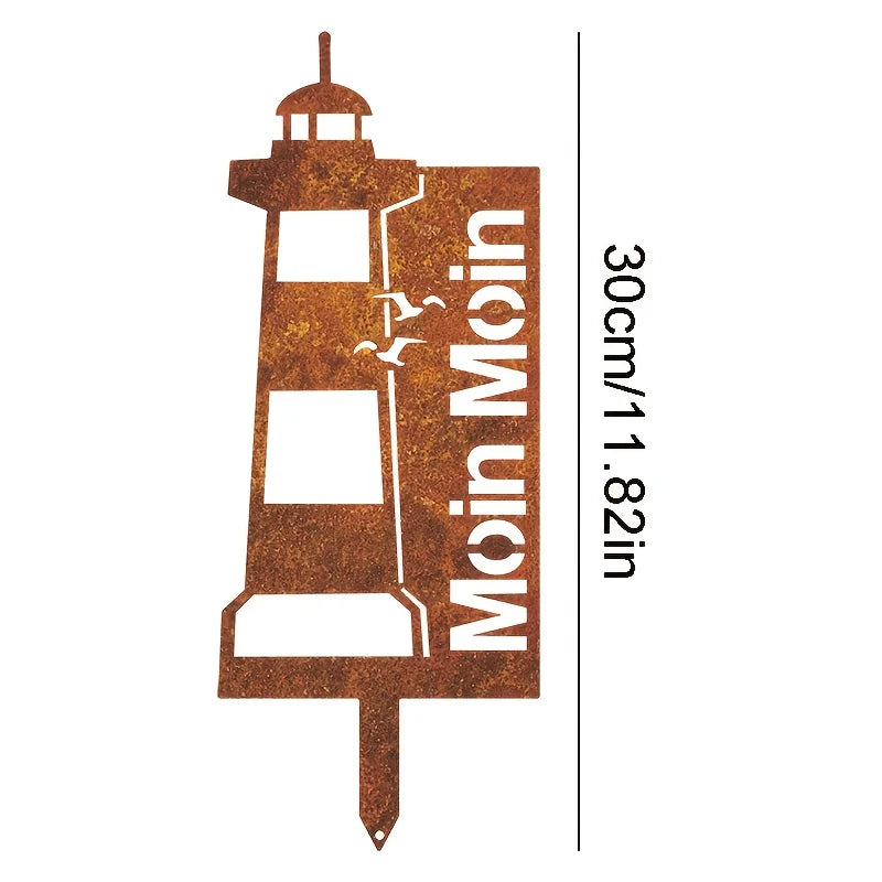 Gartenstecker Leuchtturm „Moin Moin“ – Maritimer Metall-Stecker für Garten & Terrasse