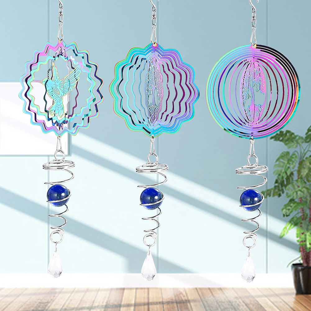 3D Windspinner Lebensbaum – Metall Windspiel mit Glaskugel & 360°-Drehung