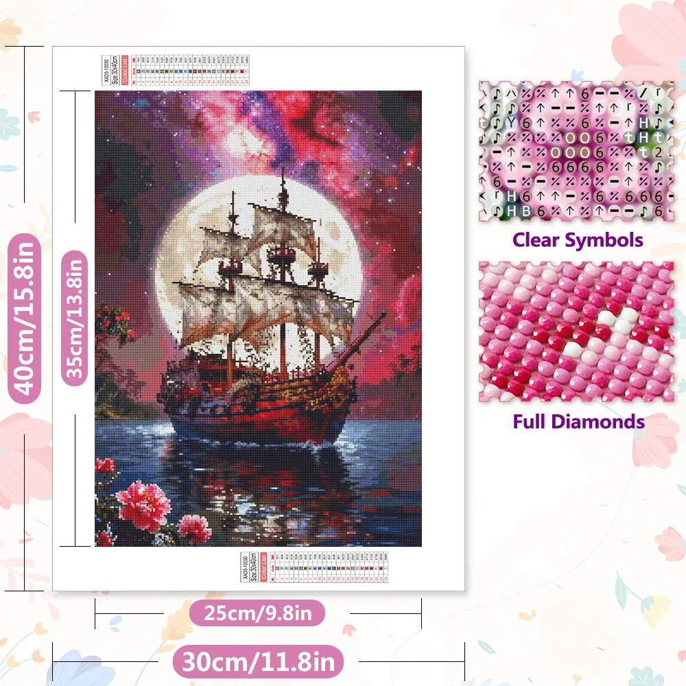 Diamond Painting Segelboot – 5D DIY Diamantmalerei, runde & eckige Steine, Geschenkidee