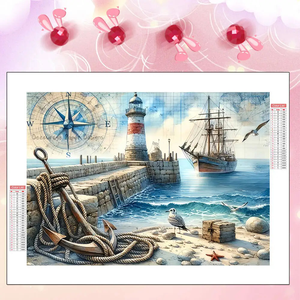 Diamond Painting Leuchtturm & Meer – Huacan Set mit Diamanten