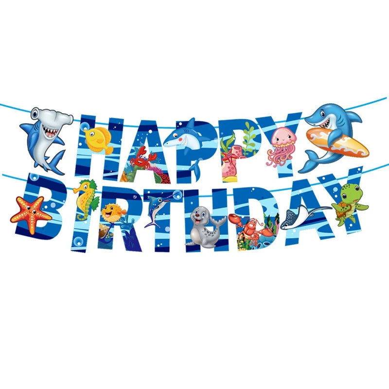 Meerestiere Geburtstagsbanner – Papiergirlande 300 cm, 15 Teile, Kindergeburtstag
