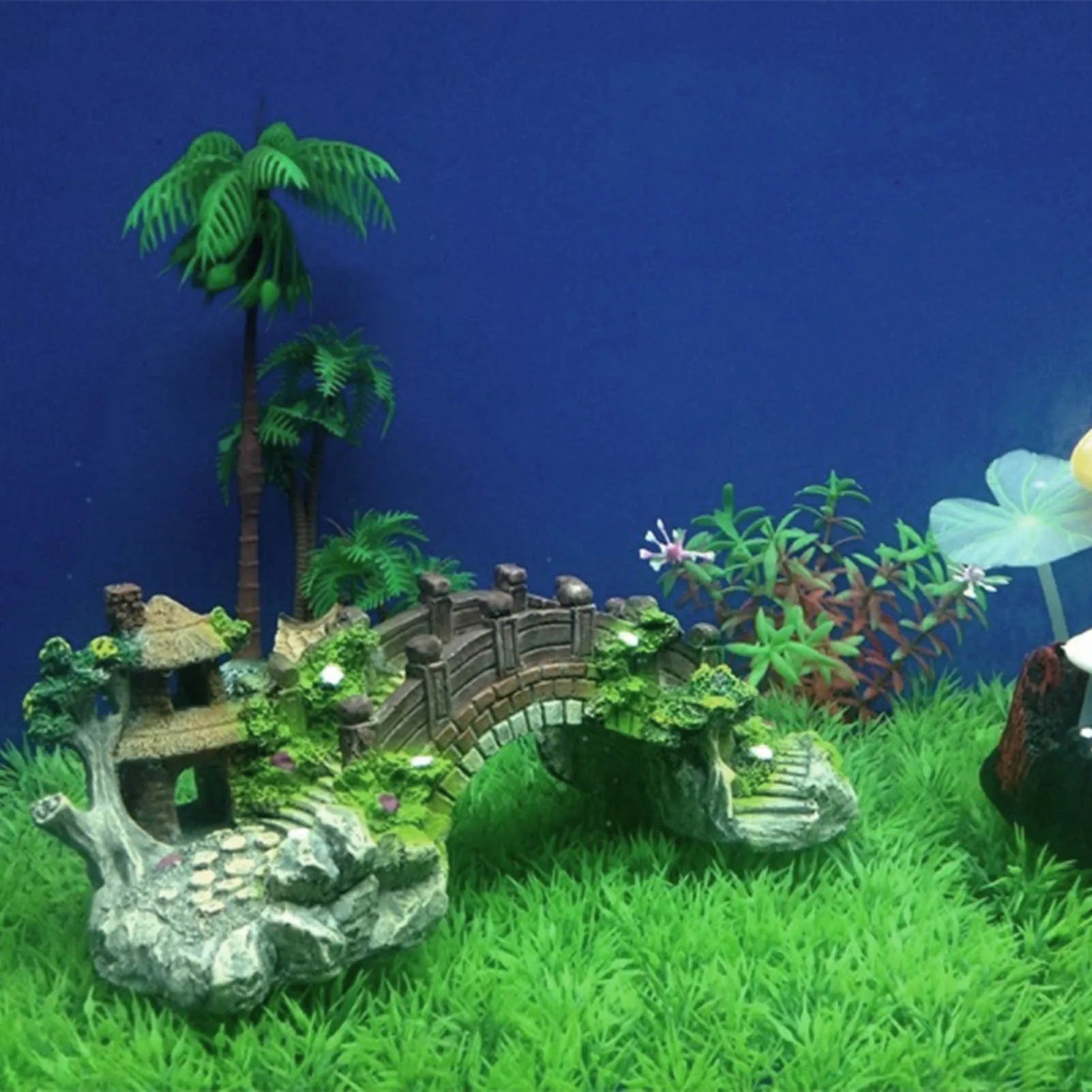 Resin-Brücke & Pavillon – Aquarium Deko | 14 cm | inkl. Wasserpflanzen