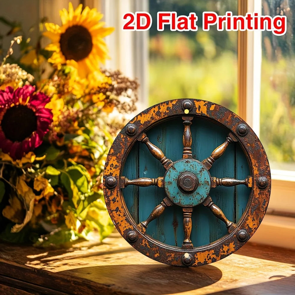 Vintage Metallschild Schiffsrad – Nautisches Wandbild als maritime Dekoration