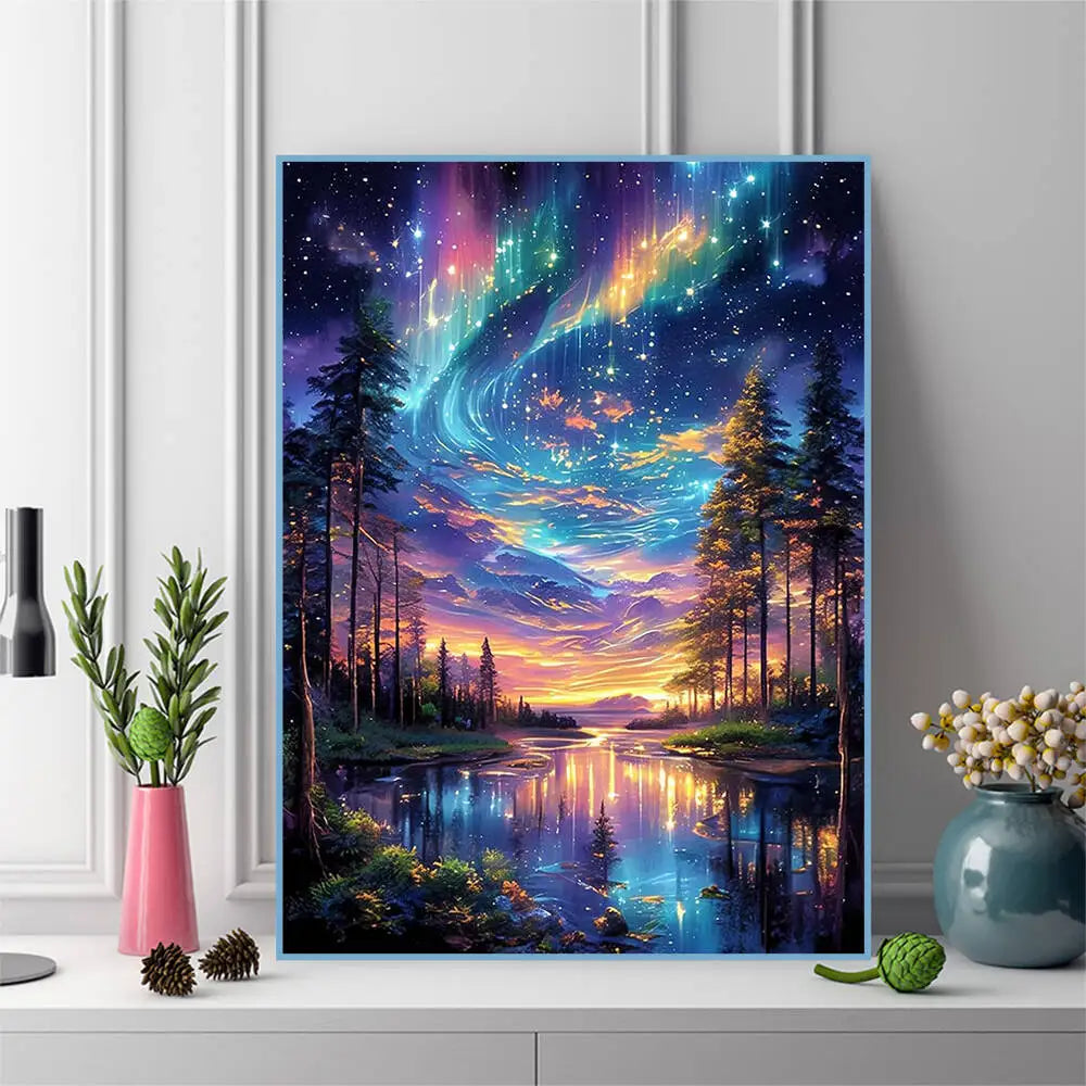 Diamond Painting Flusslandschaft mit Baum – 5D Diamant Stickerei Set
