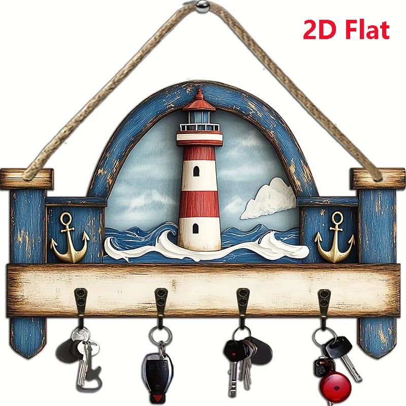 Leuchtturm Holzschild Wanddeko – Maritimes Schluesselbrett und Wandbild