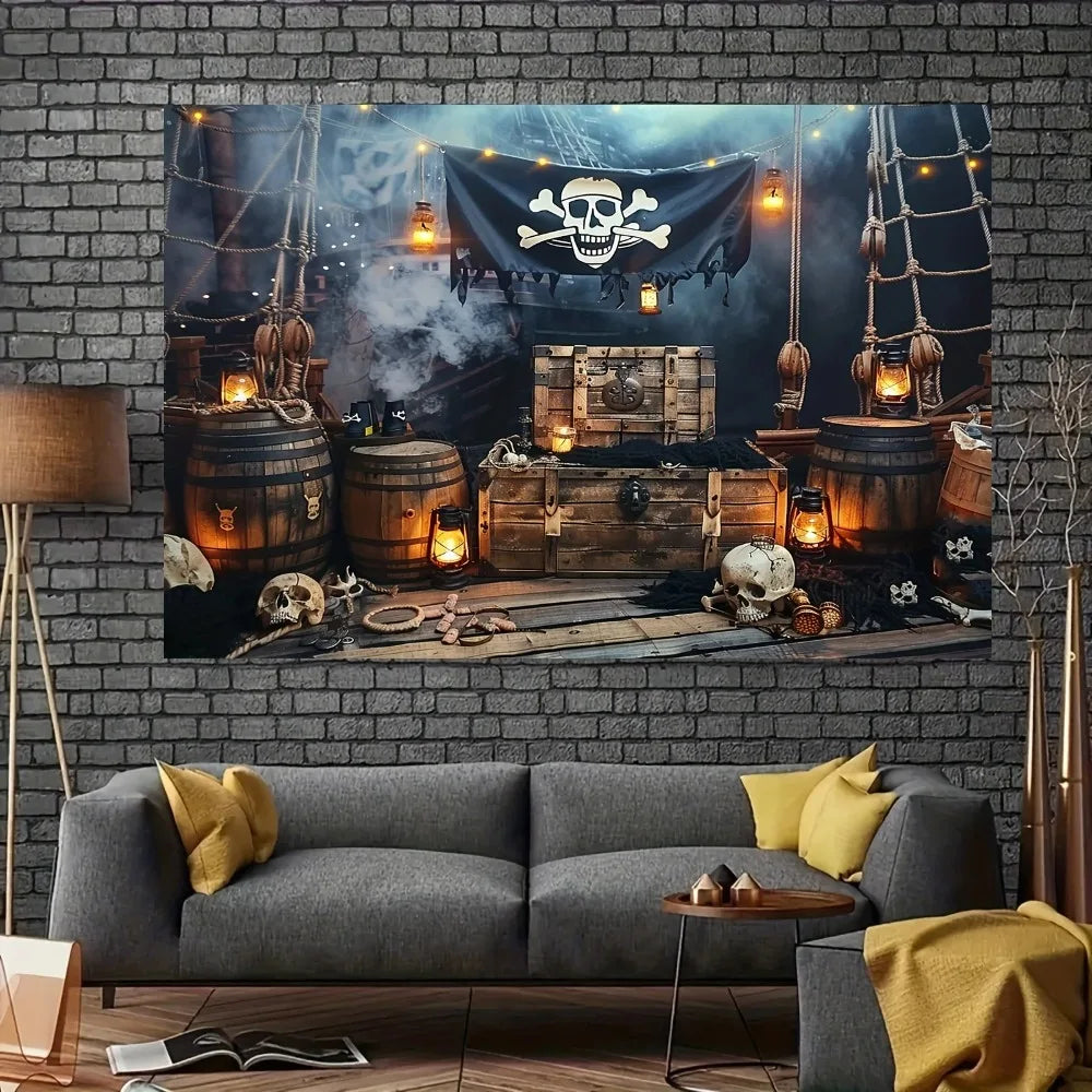 Fotohintergrund Pirat – Retro Schiff, Schatztruhe & Nautik | Fotografie Backdrop
